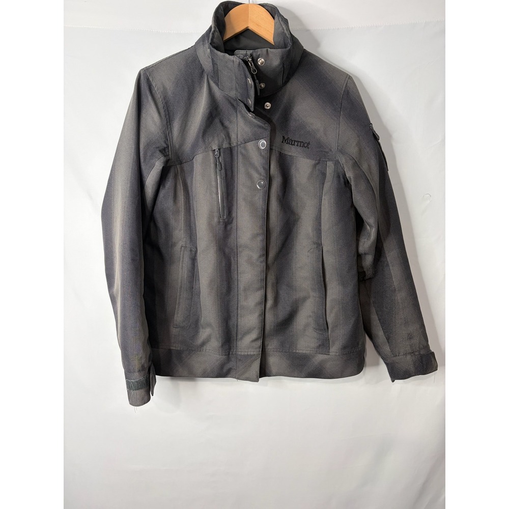 Marmot Grey Herringbone Style Jacket Womens M Full Zip Snap Button Outdoor Gorp